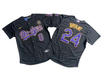 Los Angeles Dodgers 8+24# Kobe Bryant Royal Black Jersey MEN WOMEN YOUTH S-6XL SIZE