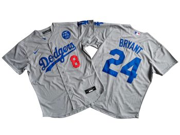 Los Angeles Dodgers 8+24# Kobe Bryant Royal Gray Jersey MEN WOMEN YOUTH S-6XL SIZE