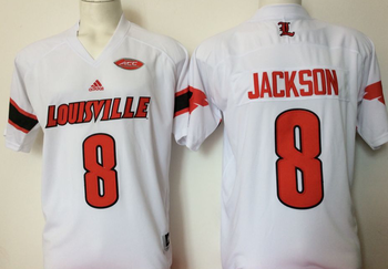 Louisville Cardinals White #8 Lamar Jackson Football Jersey MEN WOMEN YOUTH S-6XL SIZE