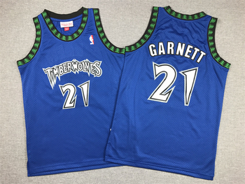 MItchell&ness Minnesota Timberwolves #21 Kevin Garnett stitched basketball jersey retro version blue MEN WOMEN YOUTH S-6XL SIZE