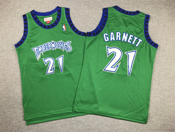 MItchell&ness Minnesota Timberwolves #21 Kevin Garnett stitched basketball jersey retro version green MEN WOMEN YOUTH S-6XL SIZE