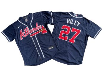 Atlanta Braves 27# Austin Riley Navy Alternate Replica Player Name Jersey MEN WOMEN YOUTH S-6XL SIZE