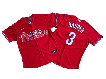 Philadelphia Phillies 3# Bryce Harper Red Cool Base Jersey MEN WOMEN YOUTH S-6XL SIZE