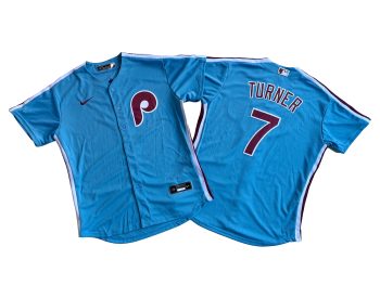 Philadelphia Phillies 7# Trea Turner Light Blue Player Jersey MEN WOMEN YOUTH S-6XL SIZE