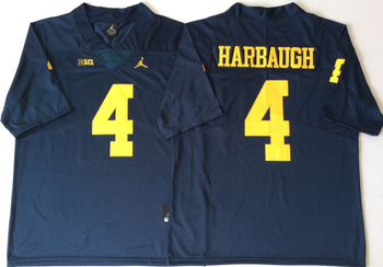Michigan Wolverines Blue 4 HARBAUGH Football Jersey MEN WOMEN YOUTH S-6XL SIZE
