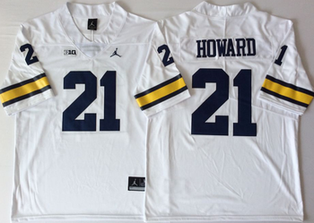 Michigan Wolverines White 21 HOWARD Football Jersey MEN WOMEN YOUTH S-6XL SIZE