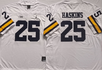 Michigan Wolverines White 25 HASKINS Football Jersey MEN WOMEN YOUTH S-6XL SIZE