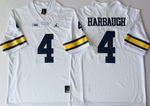 Michigan Wolverines White 4 HARBAUGH Football Jersey MEN WOMEN YOUTH S-6XL SIZE