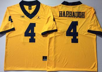 Michigan Wolverines YELLOW 4 HARBAUGH Football Jersey MEN WOMEN YOUTH S-6XL SIZE