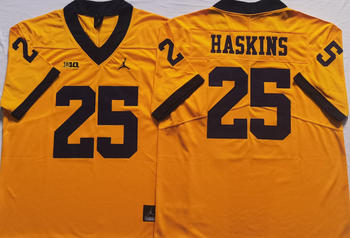 Michigan Wolverines Yellow 25 HASKINS Football Jersey MEN WOMEN YOUTH S-6XL SIZE