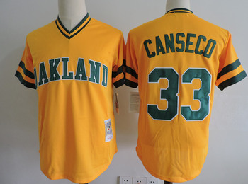 Mitchell And Ness Athletics #33  JOSE CANSECO gold Throwback Stitched MLB Jersey  MLB Jersey MLB Jersey MEN WOMEN YOUTH S-6XL SIZE