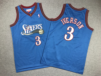Mitchell & Ness #3 Allen Iverson Philadelphia 76ers retro Basketball jersey blue MEN WOMEN YOUTH S-6XL SIZE
