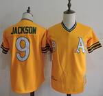 Mitchell and Ness Oakland Athletics #9 Reggie Jackson Replica Gold Throwback MLB Jersey MEN WOMEN YOUTH S-6XL SIZE