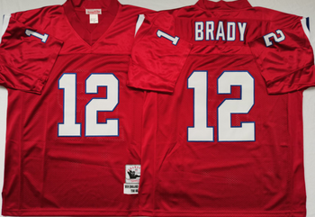 New England patriots Red #12 BRADY Mitchell & Ness Football Jersey Retro men women youth size S-6XL