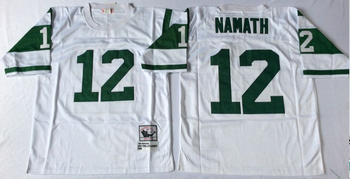 New York Jets White #12 NAMATH Mitchell & Ness Football Jersey Retro men women youth size S-6XL