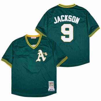 Oakland Athletics #9 Reggie Jackson Authentic green Throwback men women youth size S-6XL