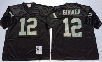 Oakland Raiders Black #12 SATBLER Mitchell & Ness Football Jersey Retro men women youth size S-6XL