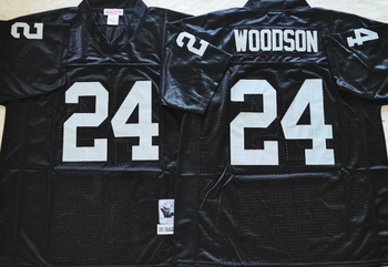 Oakland Raiders Black #24 WOODSON Mitchell & Ness Football Jersey Retro men women youth size S-6XL