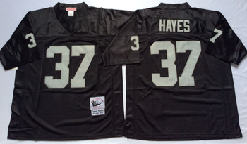 Oakland Raiders Black #37 HAYES Mitchell & Ness Football Jersey Retro men women youth size S-6XL