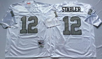 Oakland Raiders White #12 SATBLER Mitchell & Ness Football Jersey Retro men women youth size S-6XL
