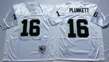 Oakland Raiders White #16 PLUNKETT Mitchell & Ness Football Jersey Retro men women youth size S-6XL