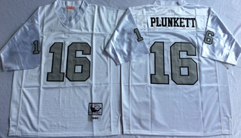 Oakland Raiders White #16 PLUNKETT RETRO Mitchell & Ness Football Jersey Retro men women youth size S-6XL