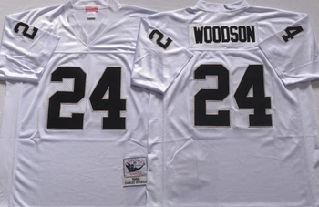 Oakland Raiders White #24 WOODSON Mitchell & Ness Football Jersey Retro men women youth size S-6XL