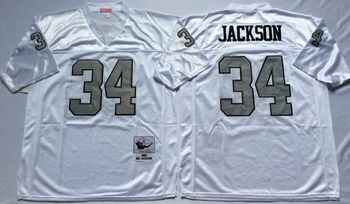 Oakland Raiders White #34 JACKSON Mitchell & Ness Football Jersey Retro men women youth size S-6XL