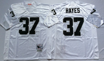 Oakland Raiders White #37 HAYES Mitchell & Ness Football Jersey Retro men women youth size S-6XL