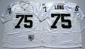 Oakland Raiders White #75 LONG Mitchell & Ness Football Jersey Retro men women youth size S-6XL