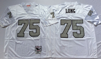 Oakland Raiders White #75 LONG RETRO Mitchell & Ness Football Jersey Retro men women youth size S-6XL