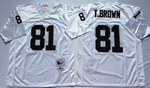 Oakland Raiders White #81 T.BROWN Mitchell & Ness Football Jersey Retro men women youth size S-6XL