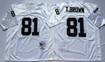 Oakland Raiders White #81 T.BROWN Mitchell & Ness Football Jersey Retro men women youth size S-6XL