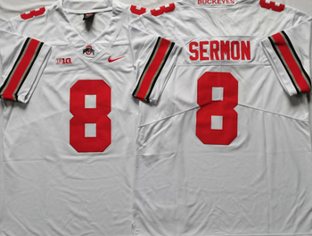 Ohio State Buckeyes White 8 SERMON Football Jersey MEN WOMEN YOUTH S-6XL SIZE