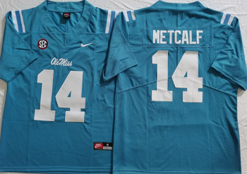 Ole Miss Rebels Blue 14 METCALF Football Jersey MEN WOMEN YOUTH S-6XL SIZE