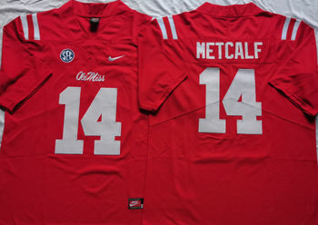 Ole Miss Rebels Red 14 METCALF Football Jersey MEN WOMEN YOUTH S-6XL SIZE