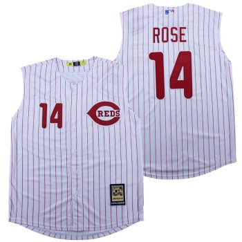 Pete Rose Cincinnati Reds Jersey Mitchell & Ness white sleeveless men women youth size S-6XL