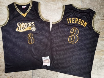 Philadelphia 76ers Jersey basketball Black Allen Iverson Hardwood Classics Sewn MEN WOMEN YOUTH S-6XL SIZE