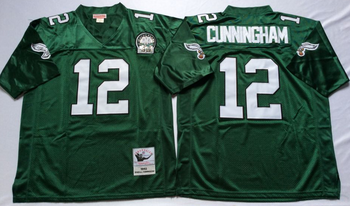 Philadelphia Eagles Green #12 CUNNINGHAM RETRO Mitchell & Ness Football Jersey Retro men women youth size S-6XL