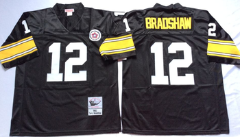Pittsburgh Steelers Black #12 BRADSHAW Mitchell & Ness Football Jersey Retro men women youth size S-6XL