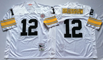 Pittsburgh Steelers White #12 BRADSHAW Mitchell & Ness Football Jersey Retro men women youth size S-6XL