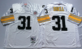 Pittsburgh Steelers White #31 SHELL Mitchell & Ness Football Jersey Retro men women youth size S-6XL
