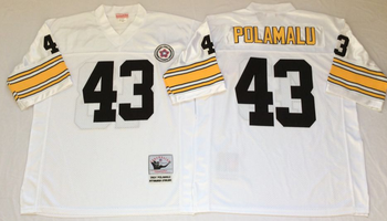 Pittsburgh Steelers White #43 POLAMALU Mitchell & Ness Football Jersey Retro men women youth size S-6XL