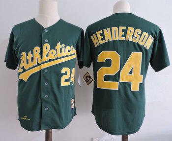 Rickey Henderson Oakland Athletics Autographed Green Mitchell & Ness Authentic Jersey MEN WOMEN YOUTH S-6XL SIZE