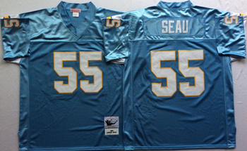 San Diego Chargers Blue #55 SEAU Mitchell & Ness Football Jersey Retro men women youth size S-6XL