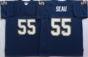 San Diego Chargers Blue #55 SEAU Retro Mitchell & Ness Football Jersey Retro men women youth size S-6XL