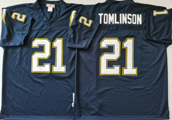 San Diego Chargers Dark Blue #21 TOMLINSON Mitchell & Ness Football Jersey Retro men women youth size S-6XL