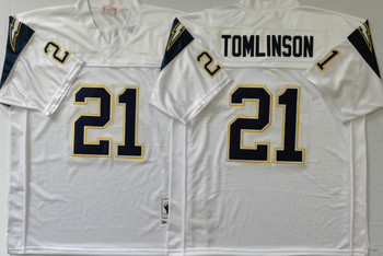San Diego Chargers White #21 TOMLINSON Mitchell & Ness Football Jersey Retro men women youth size S-6XL