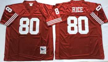 San Francisco 49ers #80 Red RICE Mitchell & Ness Football Jersey Retro men women youth size S-6XL