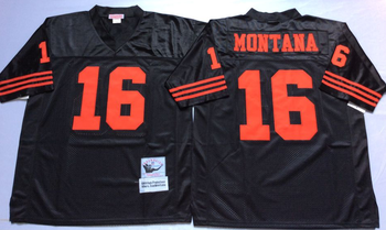 San Francisco 49ers Black #16 MONTANA Mitchell & Ness Football Jersey Retro men women youth size S-6XL